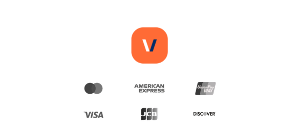 Übersicht verschiedener kartenbasierter Zahlungsarten rund um das vobapay-Logo, darunter Visa, Mastercard, American Express und JCB.