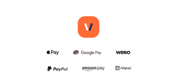 Übersicht verschiedener digitaler Wallets rund um das vobapay-Logo, darunter Google Pay, PayPal, Amazon Pay und Wero.